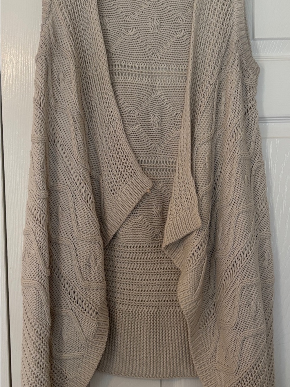 Sonoma Beige Open-Front Cable Knit Cardigan